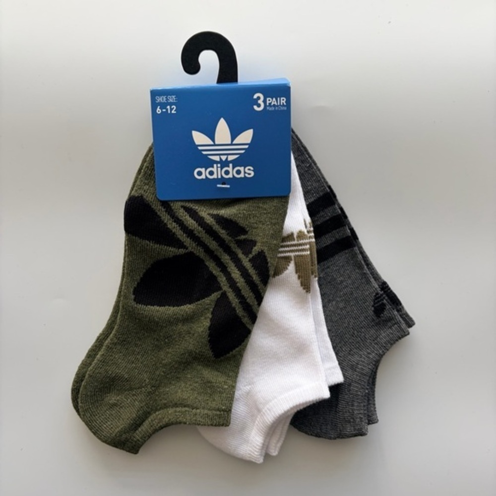 Adidas men’s no show socks 3 pack size 6-12 green white gray black